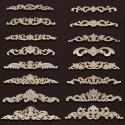 Wooden Furniture Appliques Luxury Home Decor Wood Carving Onlay Waves Wood Decal Vintage Room Decoration Accessories Wood Flower