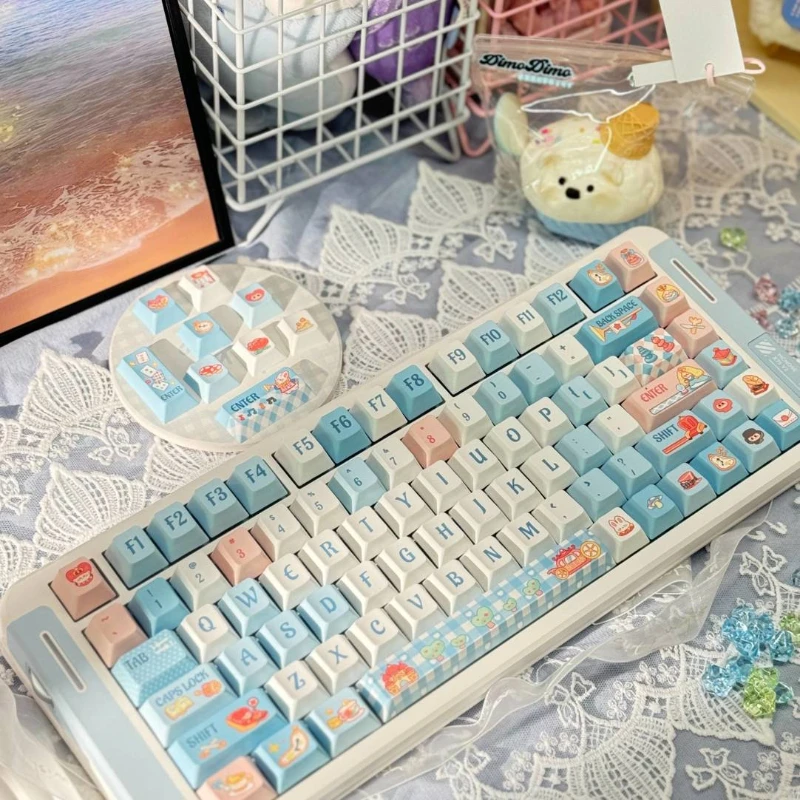 

Blue Land Theme Keycaps Set PBT Sublimation Cherry Profile Keycaps for Mechanical Keyboard Gift Cute Style Custom Keyboard Caps