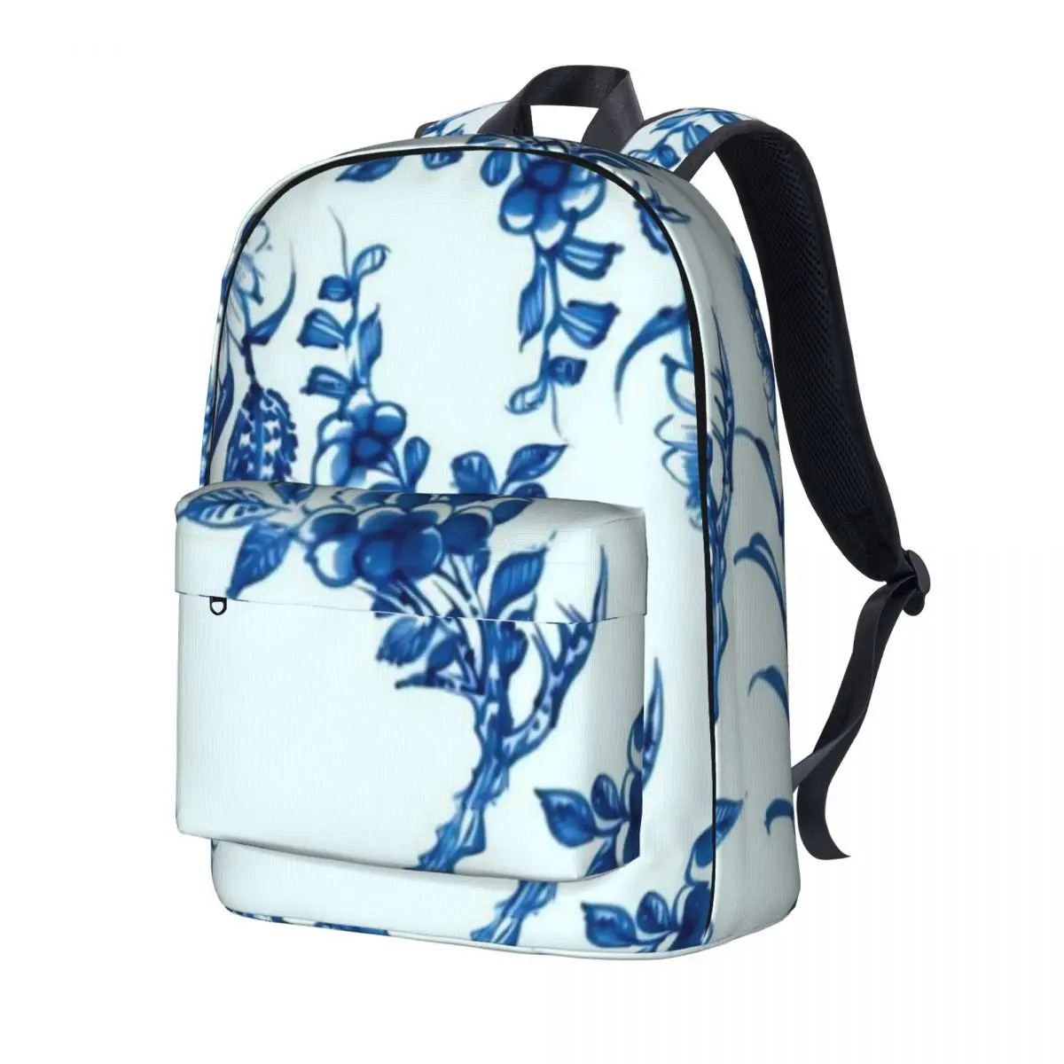 Retro Blue Flower Backpack Willow Floral Print Men Polyester Hiking Backpacks Breathable Streetwear School Bags Rucksack