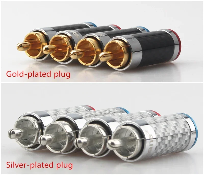 4Pcs HiFi Audio Adapter Carbon Fiber RCA Plug Rhodium Welding Carbon Fiber Signal Cable Connector