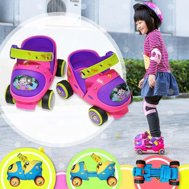 Patines de ruedas ajustables para niños, zapatos de Patinaje con botón de seguridad, Material de resistencia, doble fila, 4 ruedas