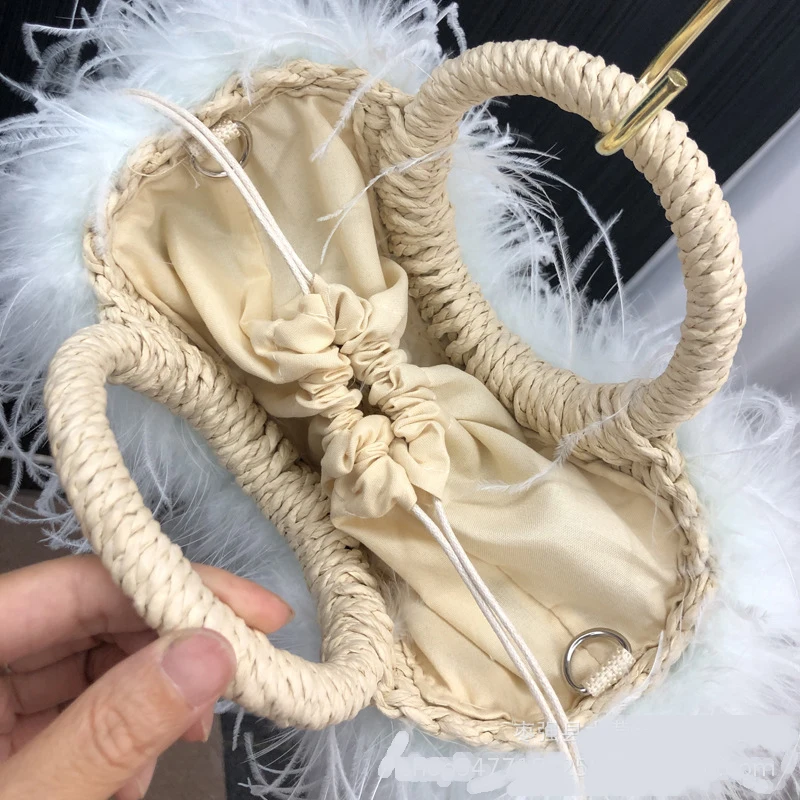 Women's ostrich feather bag, Straw woven handbag summer woven bag, handbag,straddle fashion wallet ,handmade