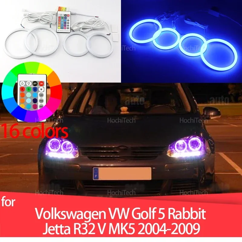 High Quality Remote Control 16-Color RGB Cotton LED Angel Eyes Rings for Volkswagen VW Golf 5 Rabbit Jetta R32 V MK5 2004-2009