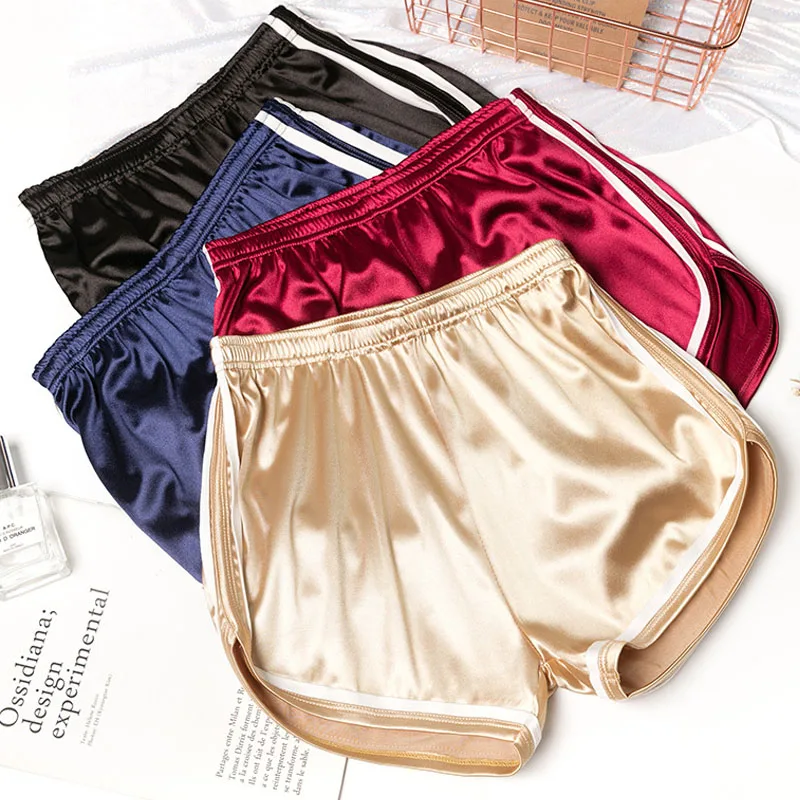 Sanderala Women Summer Sexy Satin Smooth Shorts Plus Size XXL Elastic Loose Waist Running Fitness Slim Hot Solid Clothing