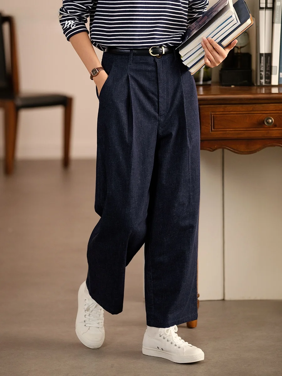 

Retro Japanese Style Blue Black Casual Jeans Women's High Waist Straight Leg Long Pants Autumn Season Original Design