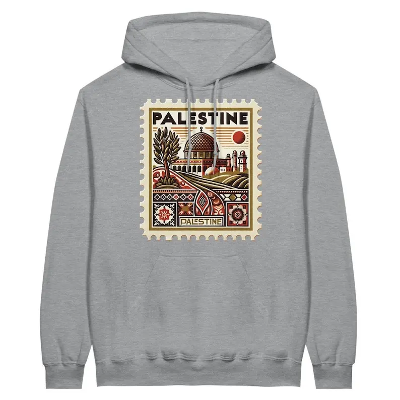 ヴィンテージパレスチナ文化切手クラシックユニセックスプルオーバーパーカーハートカリグラフィーパーカー独立ギフト衣類