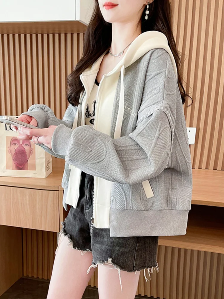 Amerikaanse retro mode honkbaljas bovenkleding lente herfst losse kleur geblokkeerde geborduurde letter sweatshirt met capuchon