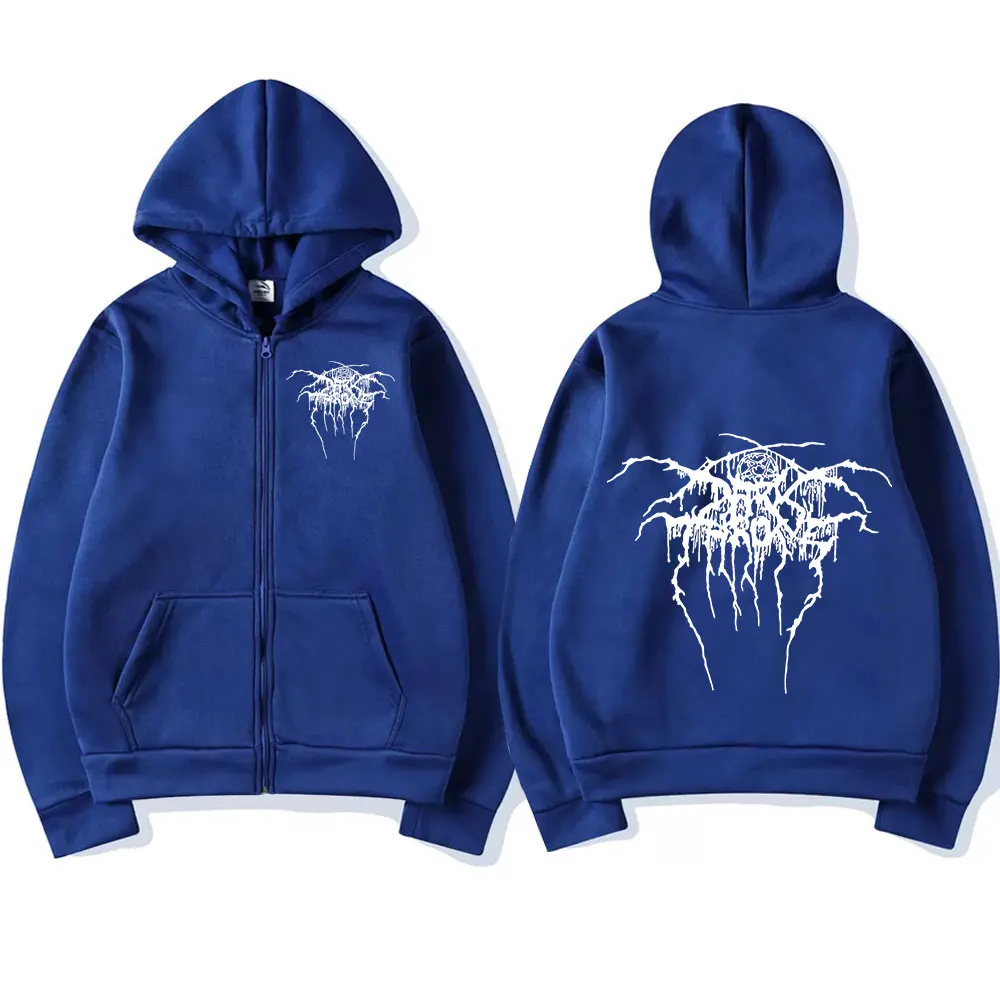 Darkthrone Logo Graphic Zip Up Hoodies Death Metal Gothic Band Zipper Sweatshirts Men Women Oversized Fleece Jacket Hoody Coats
