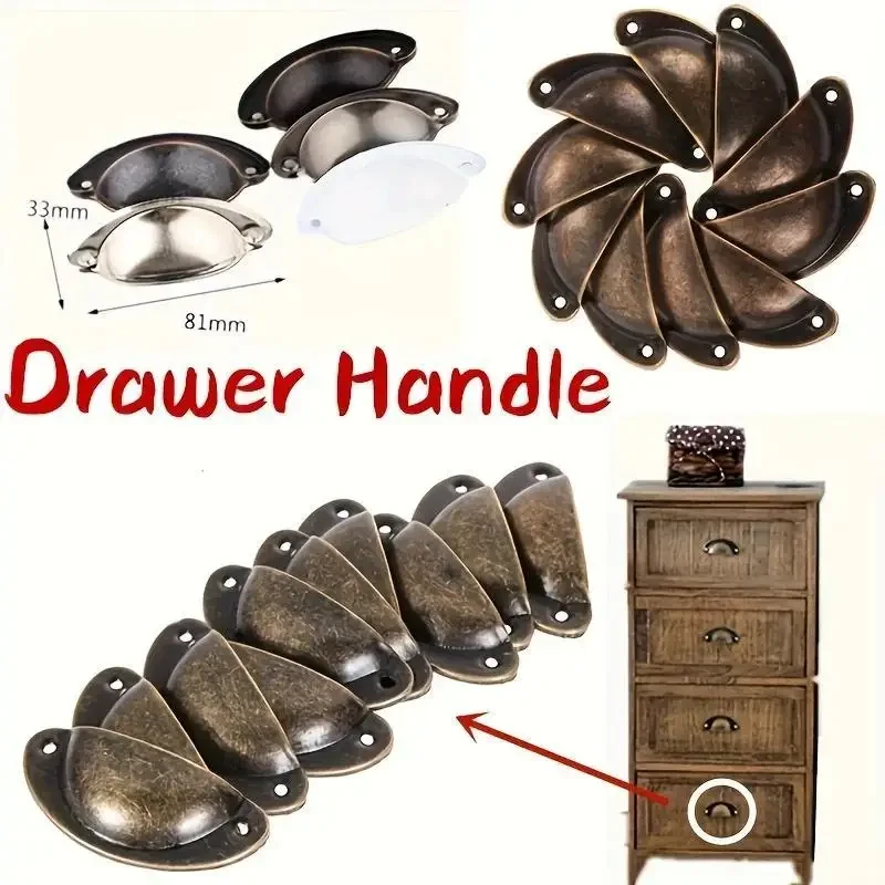 6/12 pçs copo puxar concha alças meia lua armário de cozinha porta gaveta retro botões de metal e alças
