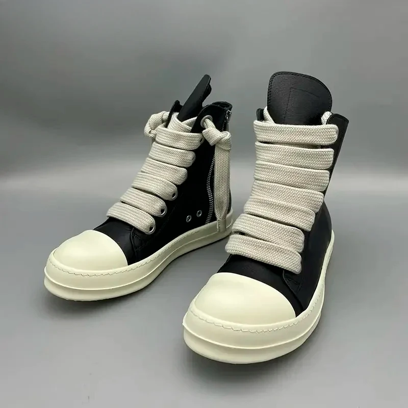 Rick Vintage sepatu kets kulit asli pria wanita, sepatu bot pendek renda Jumbo, sepatu Sneakers kasual mewah untuk pria dan wanita