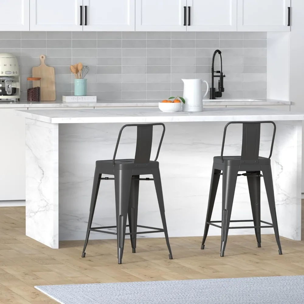 Industrial Metal Bar Stools with Stylish Low Back, Finish and Rubber Leg Caps, Lightweight Kitchen Counter Chairs Set of 2,chair