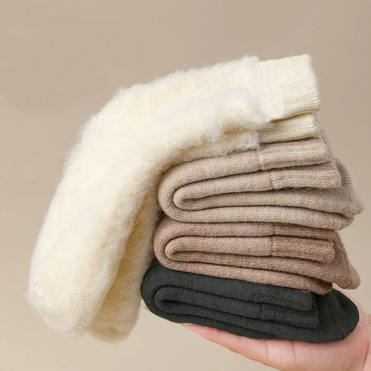 4 Pairs Women Socks Wool Autumn Winter Warm Snow Markron Color Thick Plush Hairy Soft Postpartum Stockings Floor Sleep Socks