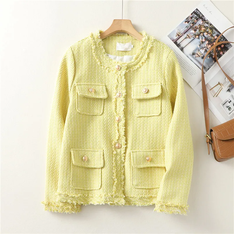 Chaqueta de abrigo corta elegante para mujer, Top de manga larga con cuello redondo y una botonadura, ropa de calle de moda para niñas, prendas de vestir exteriores para primavera y otoño