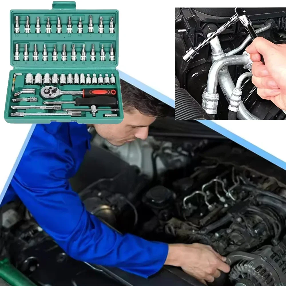 Pieces 1/4 inch Drive Socket Ratchet Wrench Set, with Bit Socket Set Metric and Extension Bar for For Car Repair, Bicycle