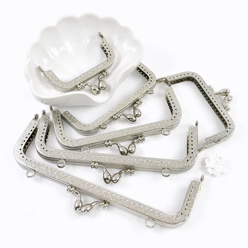 1/2/5Pcs Silver Embossed Metal Purse Frame Kiss Clasp  8.5-20cm Bag Handle for Handbag Wallet WovenBag DIY Handmade Accessories