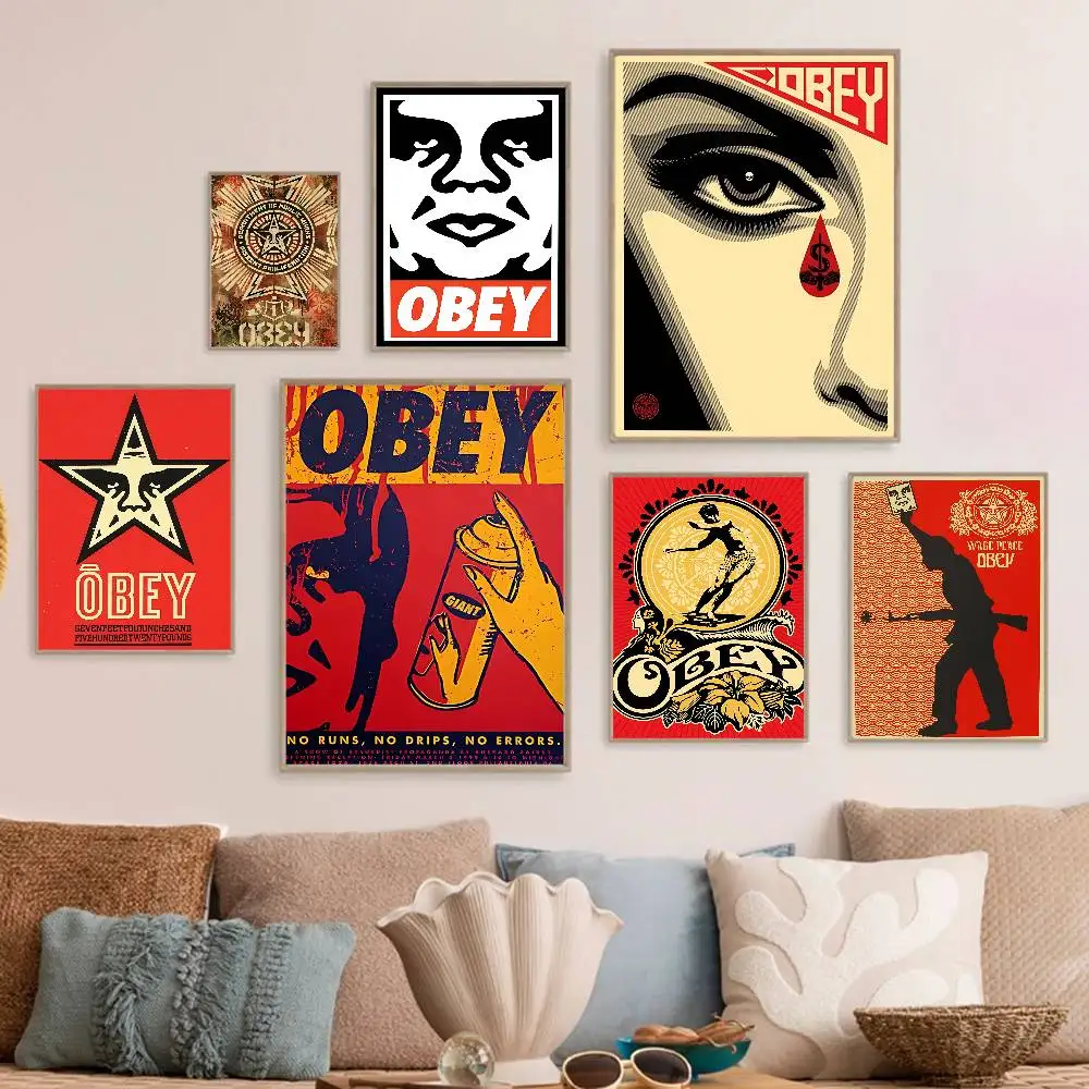 Pósteres populares de Anime O-Obey con logotipo de calle, impresiones de papel blanco adhesivo, carteles artísticos, decoración de habitación Kawaii