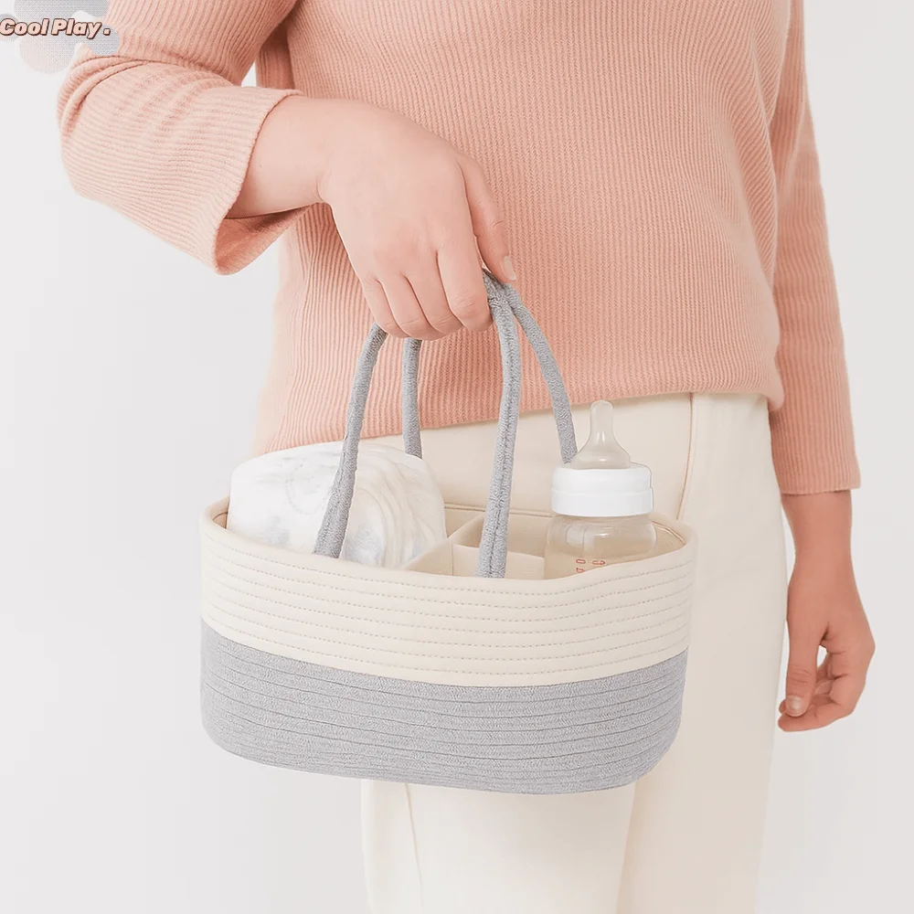 

Shopping Convenient Diaper Storage Basket Hand-Held Large Capacity Baby Diaper Bag Tote Bag Cotton Thread Nappy Bag Outing
