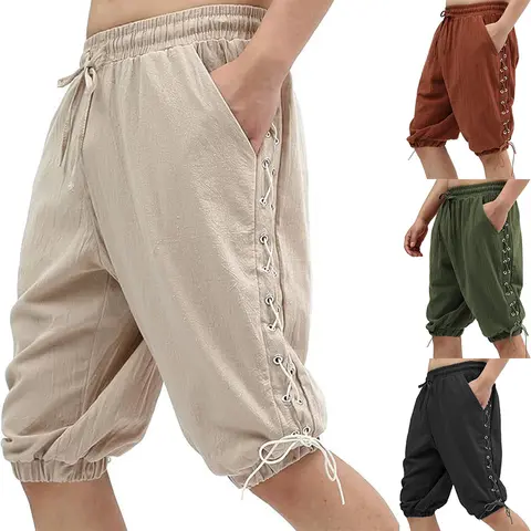 Men's Pirate shorts Renaissance Medieval vintage lace-up Viking Navigator Halloween costume pants