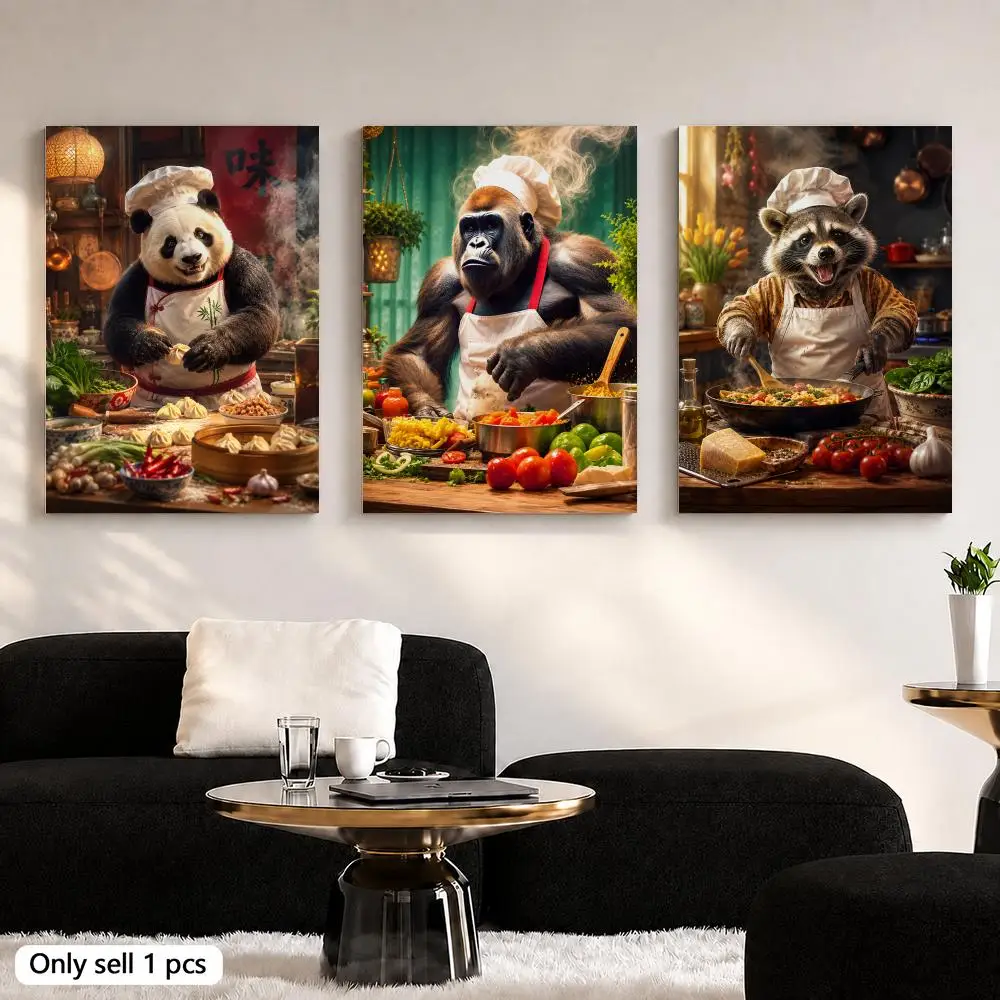 Gorilla cooking kitchen Framed Wall Painting Ready to Hang Canvas Art Poster for Living Room Bedroom Home Decor