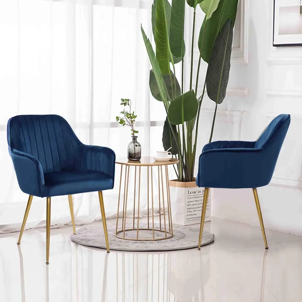 

Set of 2 Velvet Dinning Chairs, Upholstered Accent Chairs with Gold Plating Legs for Living Room Chairs(Blue)