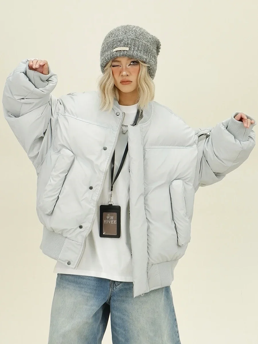 Silhouette Stand-up Collar Parkas Women's 2024 Winter New Loose Bf American High Street Short Jackets