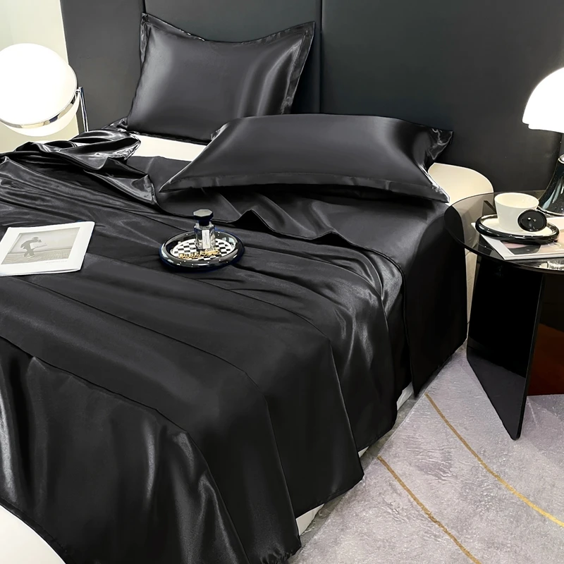 ZHENXISHUSHIMOXI Luxury Flat Sheet Solid Color Satin Bed Sheet Soft Comfortable Bedsheet High-End Bedding Satin Silk Bed Sheet