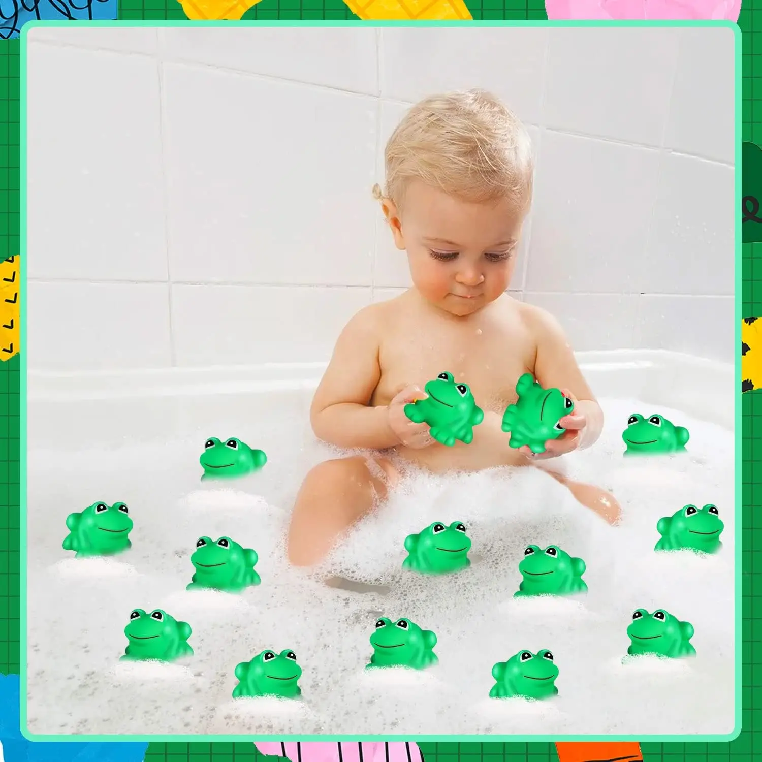 24-100PCS Rubber Frogs Squeak & Floating Mini Frogs Bath Toys Bulk Frog Bathtub Toys for Birthday Party Classroom
