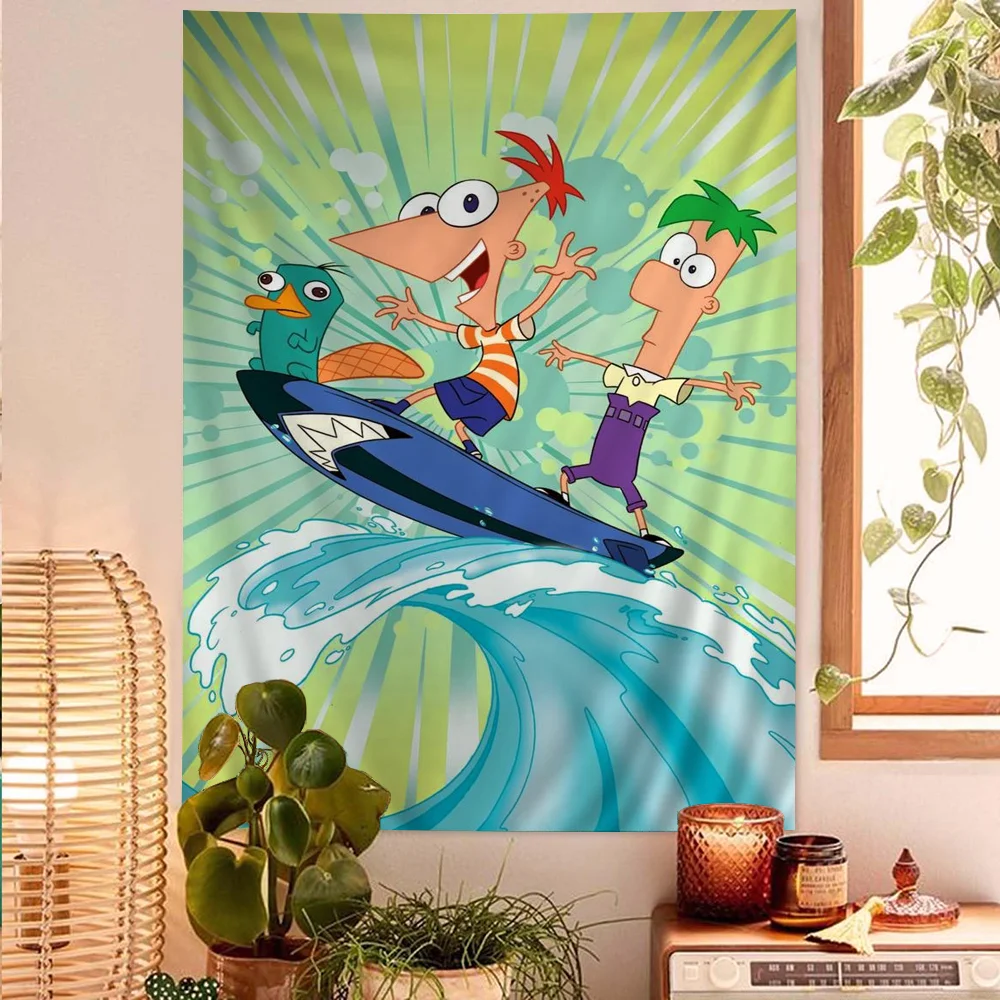 P-Phineas Cartoon F-Ferbs Diagramm Tapisserie Home Decoration Hippie Bohemian Dekoration Weissagung Wandbehang Wohnkultur