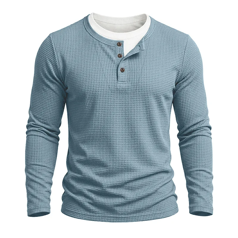 Autumn Winter Men's Fake Two-Piece Long Sleeve T-Shirts Solid Color Round Neck American Style Tshirt Men Streetwear Tees Tops