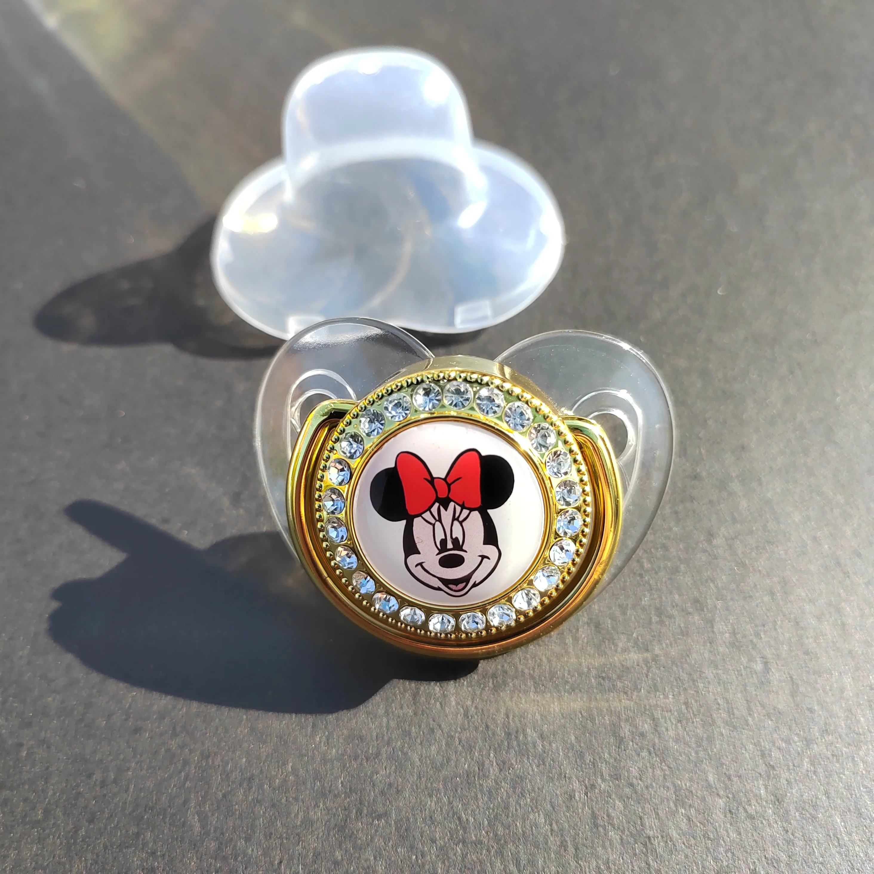 Luxury Clear Gold baby pacifier Clip Minnie Mouse Baby pacifier Silicone baby teat Bling Diamond pacifier chupetes para bebes