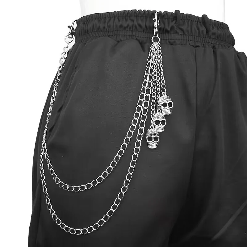 Punk Pants Chain Skull Decorative Metal Waist Keychain For Men Women Jean Trouser Gothic Vintage Hip-hop Jewelry Accessories