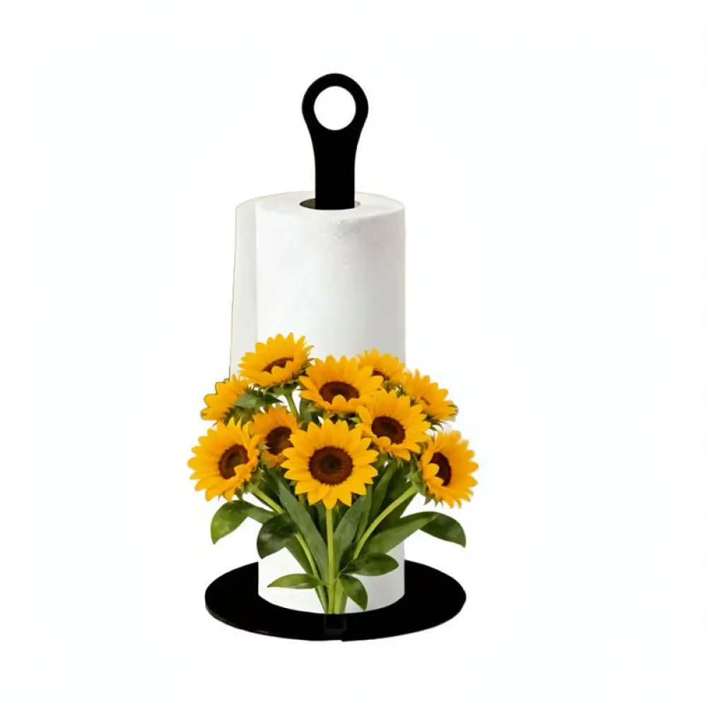 Sunflower Pattern Wood Paper Towel Stand Farmhouse Kitchen Napkin Organizer Desktop Tissue Decorative Storage Rack