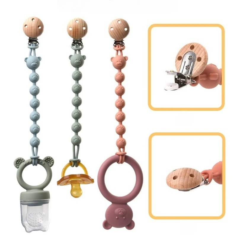 

Мягкий силиконовый зажим для соски, детская милая цепочка для соски с мультяшным медведем для новорожденных, пустышка для прорезывания зубов, зажимы для пустышки, инструменты для кормления