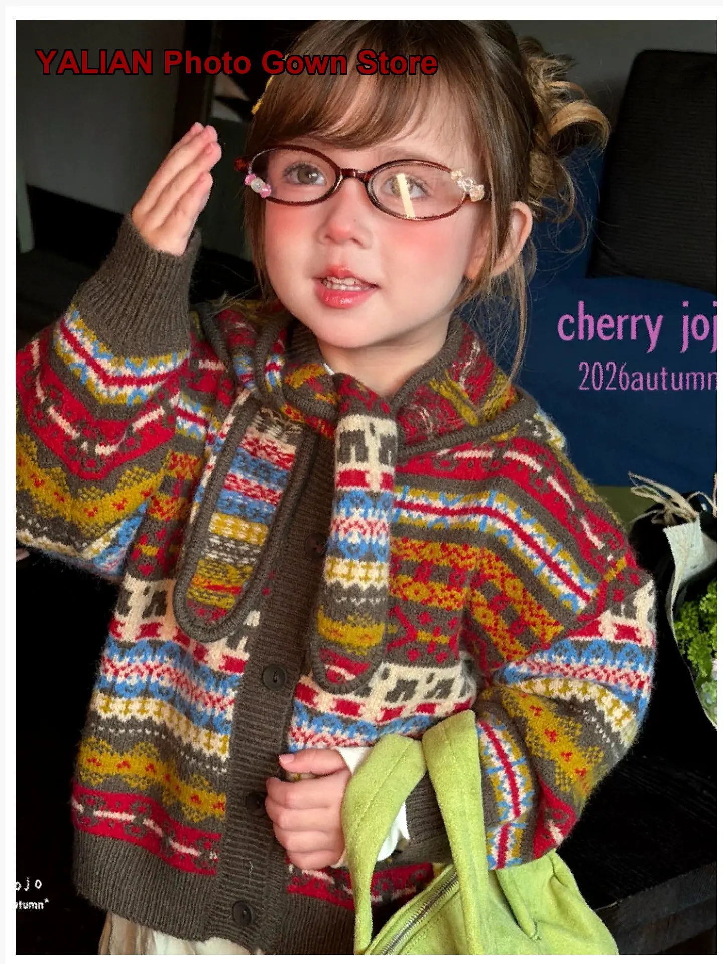 Girls Fair Isle Knit Cardigan Top 2026 Autumn Sweet Children's Trendy Coat Kids