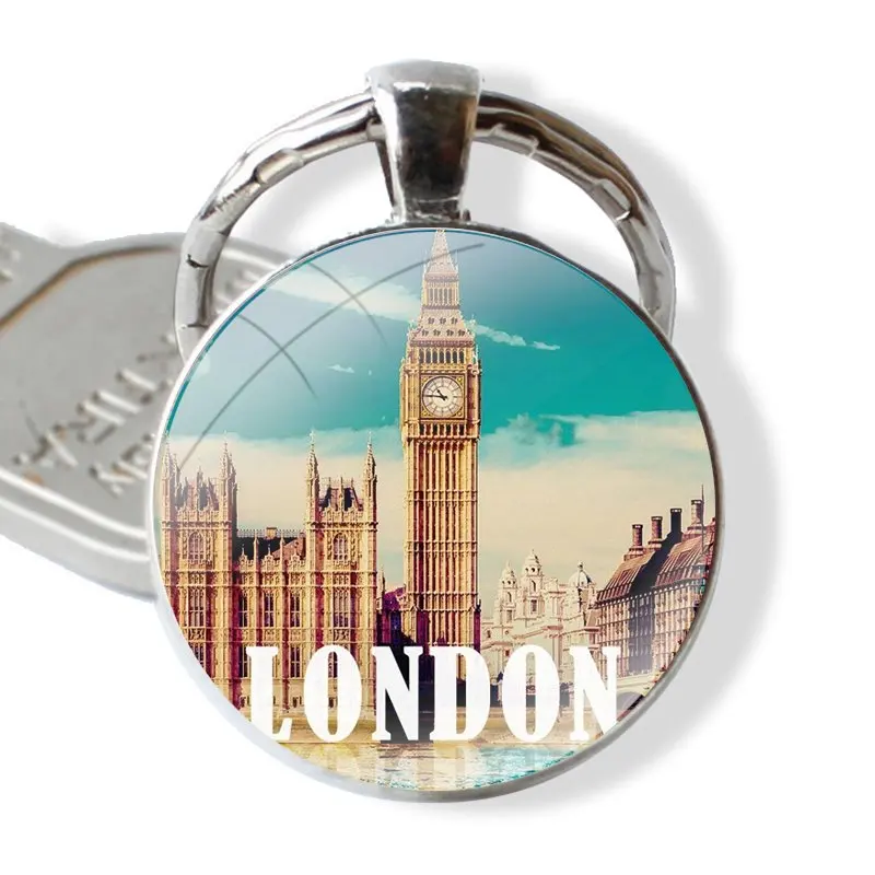 Keychain Handmade Glass Cabochon Key Ring Holder Pendant Key Chains London Big Ben England