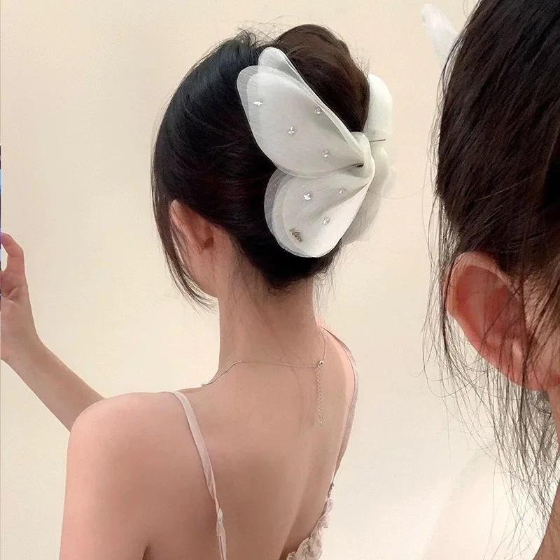 

Hair Accessories Tulle Butterfly Wing Rhinestone Hair Claw Elegant Women Summer Fashion Headpiece Non-Slip Sparkle Claw Clip
