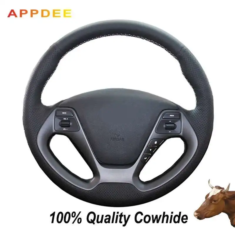 

APPDEE Black Genuine Leather Car Steering Wheel Cover for Kia K3 2013 K2 Rio 2015 2016 Ceed Cee'd 2012-2017 Cerato 2013- 2017
