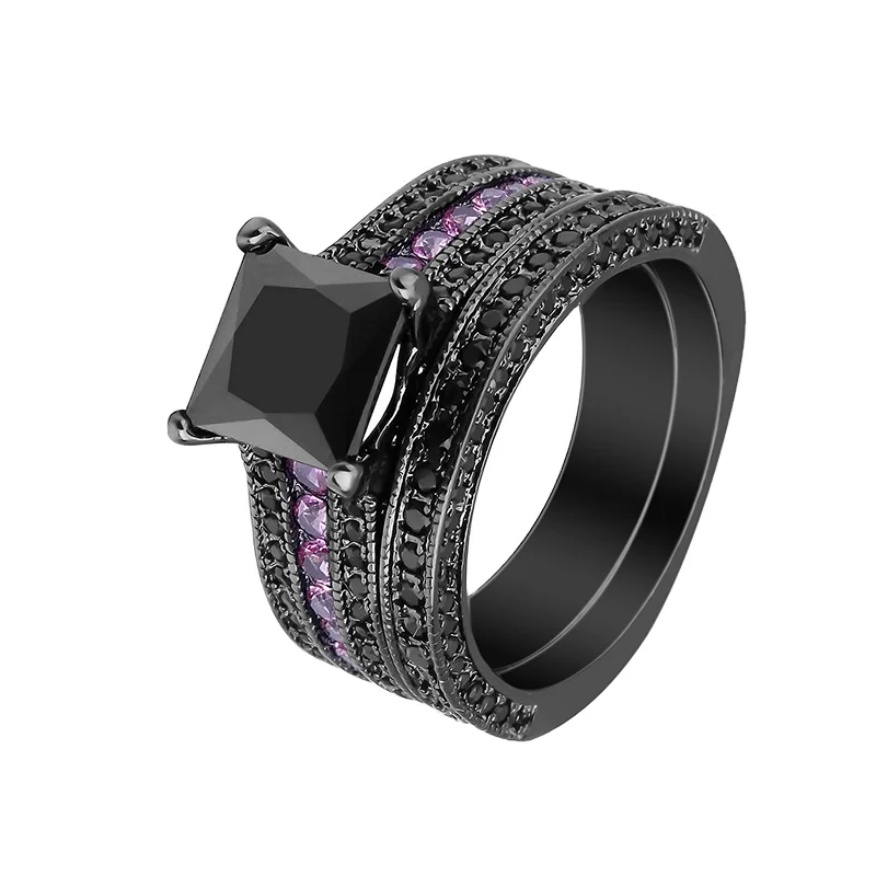 

Real 925 Sterling Silver Wedding Ring Sets Cheap Black Gold Plating Rings