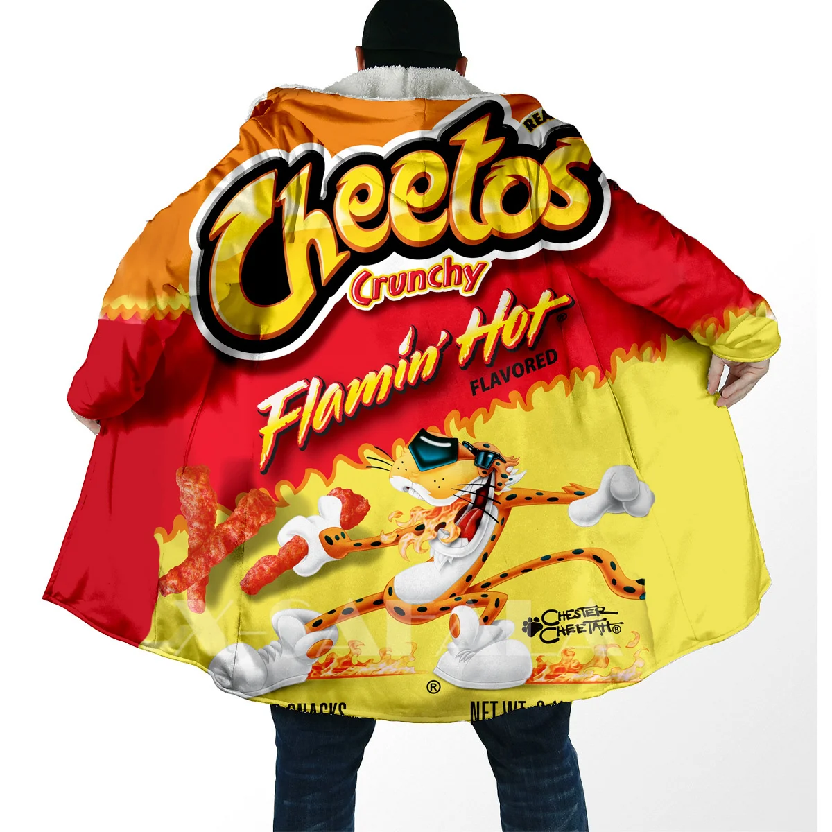 Funny Food Snack Cheetos All Over 3D Printed Thick Warm Overcoat Coat Hooded Cloak for Men Windproof Fleece Unisex Casual-3