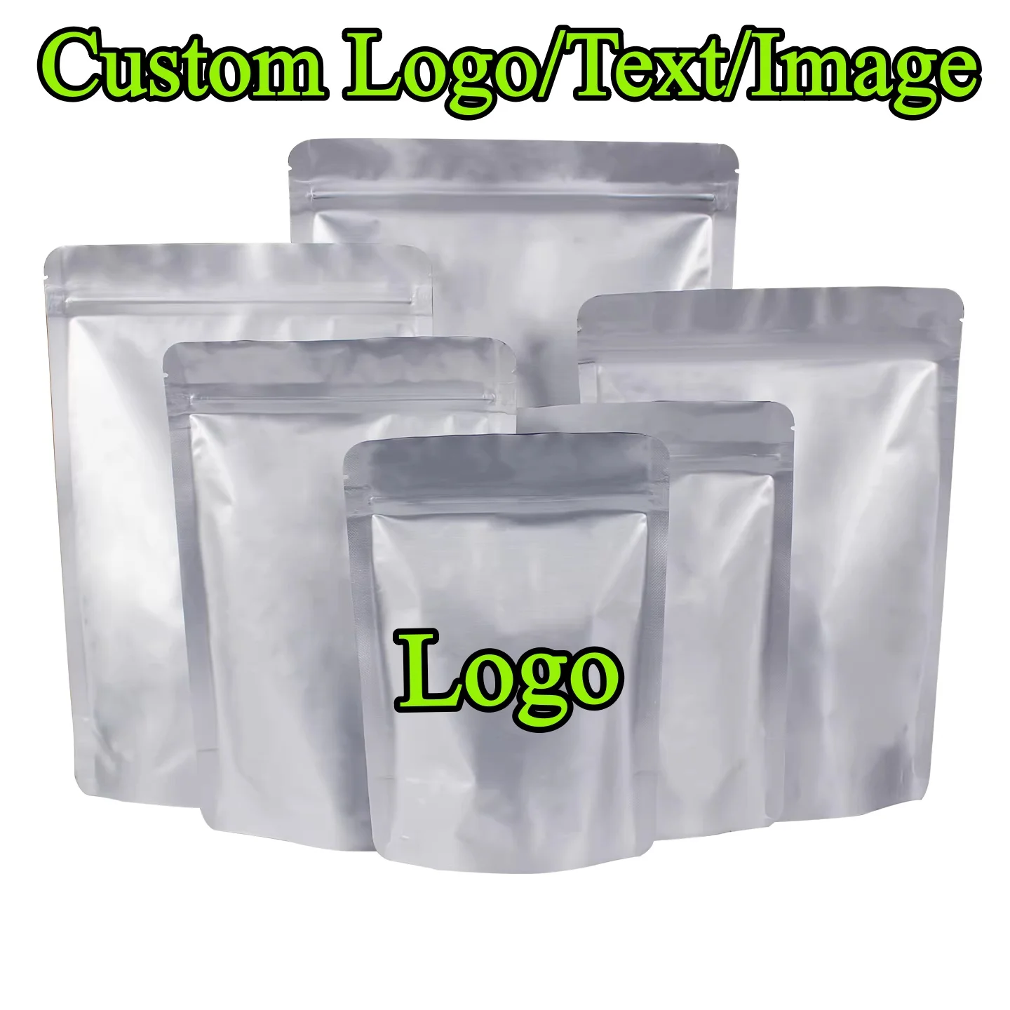 100PCS Stand-up Aluminum Foil Ziplock Packaging Bag DIY Logo Print Matcha Cocoa Tea Snack Candy Coffee Spice Storage Pouches