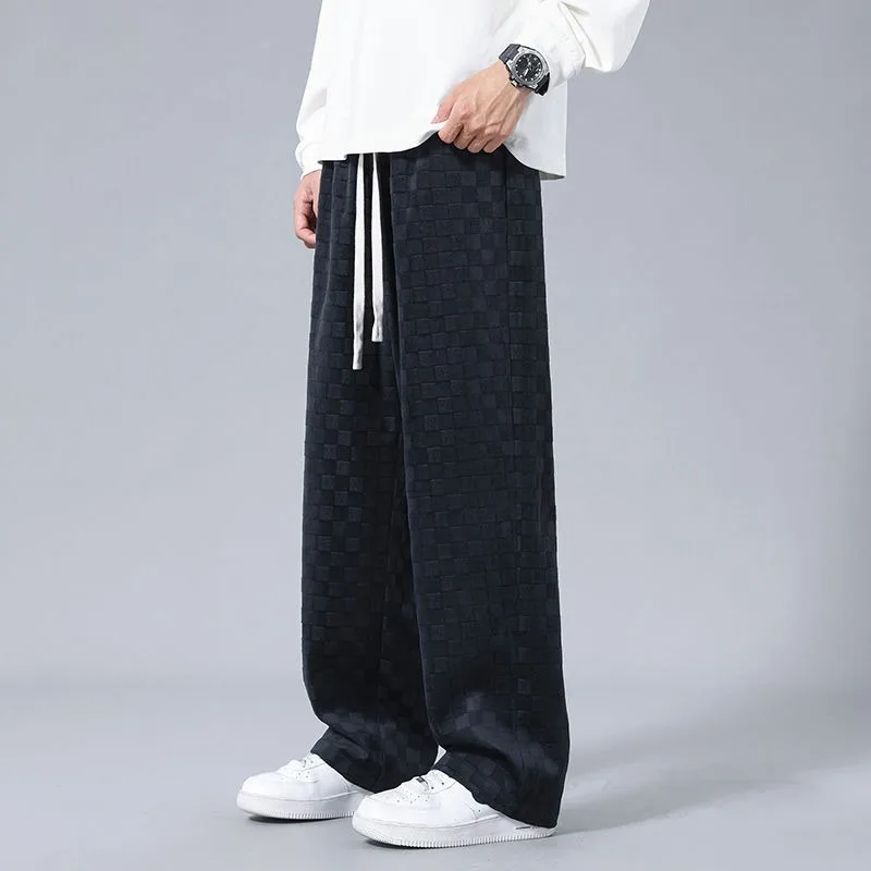 Spring Autumn Men\'s Designer Running Baggy Track Pants Plaid Corduroy Straight Leg Wide Leg Casual Sweat Pants for Men Clothing