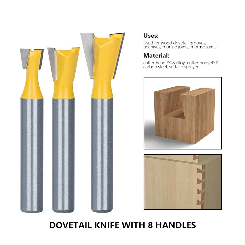 CMCP  Dovetail Joint Router Bit 6mm 1/4 8mm Shank 14 Degrees Woodworking Engraving Bit Milling Cutter for Wood