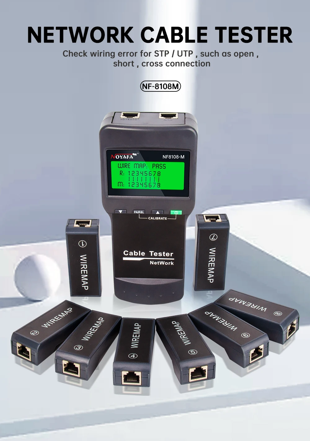 NOYAFA NF-8108M Netzwerkkabeltester Professioneller RJ45-Tester Längenmessung Kabelverfolger POE-Netzwerkwerkzeuge – Detail 1