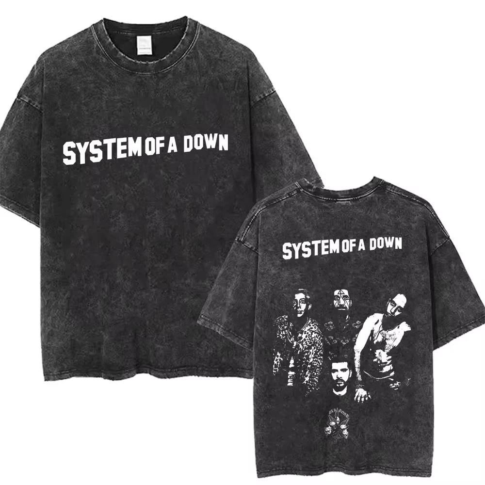 90s Alternative Rock Band System of A Down Washed Vintage T-shirts Men Women Fashion Oversized T Shirt Male Casual Cotton Tshirt