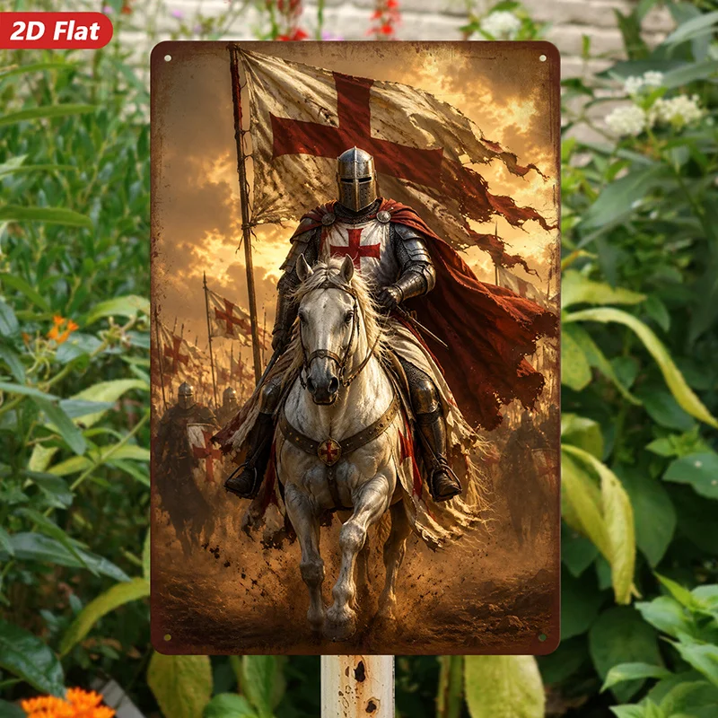 2D Flat, 1pc Metal Sign Wall Art, Medieval Knight Theme Home Decor, Crusader Artwork, Historical Style, for Living Room, Stud