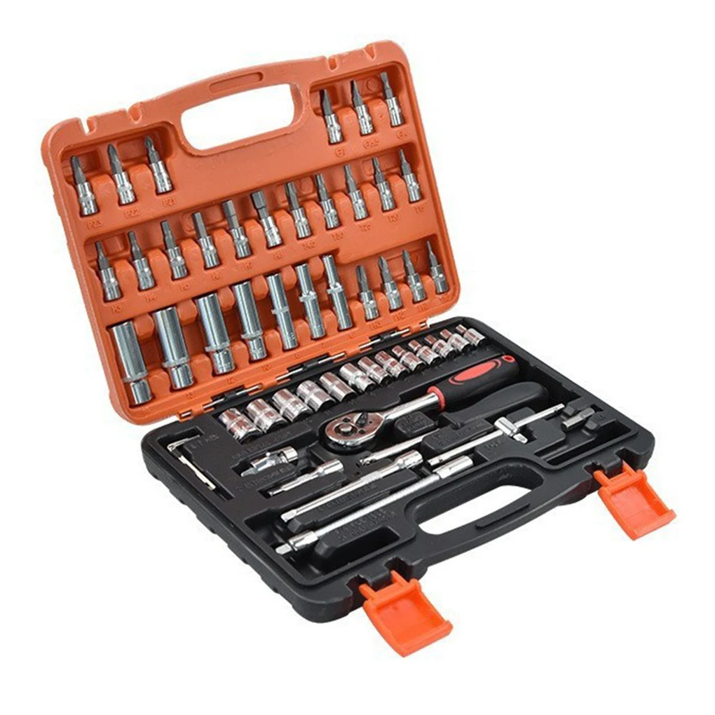 46/53pcs Car Repair Tool Kit 1/4-Inch Socket Set Car Repair Tool Ratchet Torque Wrench Combo Auto Repairing Set Mechanic Tools