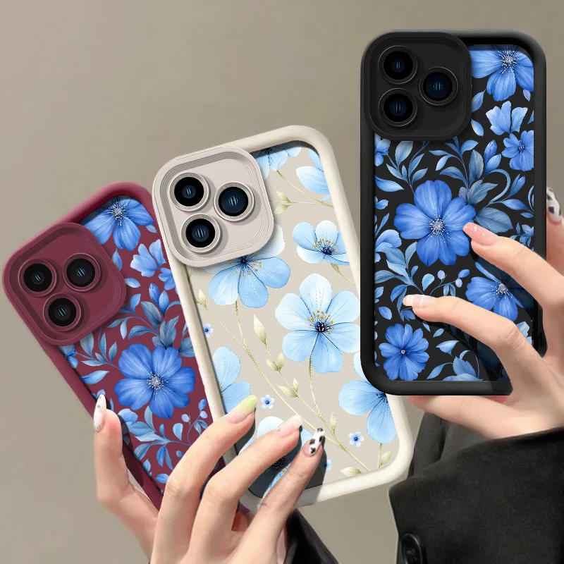 Blue Watercolor Floral Phone Case For Tecno Spark 50 20 40 Pro Plus 10C 20C 30C 40C 6 GO 2025 Silicon Soft Shockproof Cover Etui