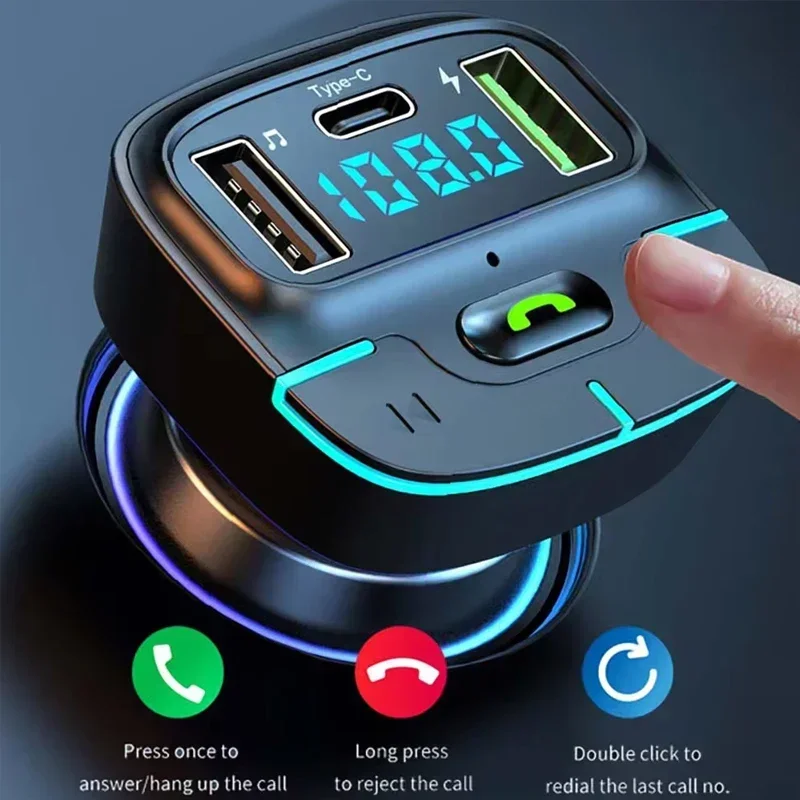 Car Bluetooth-compatib5.3 FM Transmitter Wireless Audio Receiver Car MP3 Player PD Fast Charger Ambient Light Muti-point Charger