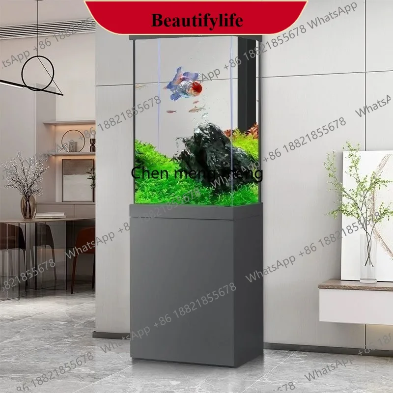 

YL Smart living room large floor-to-ceiling household ultra-white glass vertical square ecological bottom filter aquarium