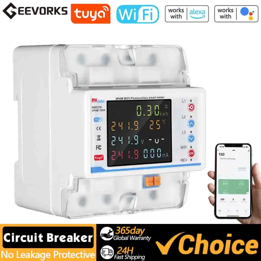 Tuya WiFi Smart Circuit Breaker Automatic Reclosure Protector 3P4W Power Meter Three Phase Reclosure Switch Electricity Metering